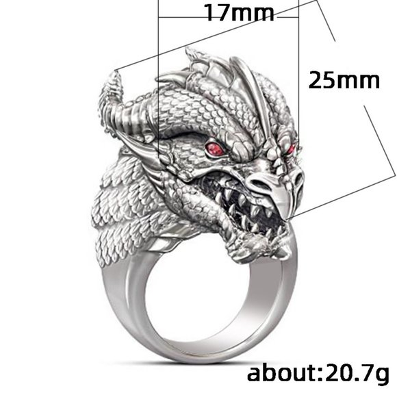 🍁 Unique Charm Powerful Red Eyes Dragon Head Silver Rings Men/Women, PD365 - Picture 7 of 7